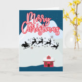 Vrolijke Kerstman slee rendieren in de sneeuw Kaart (Gele Bloem)