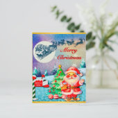Vrolijke Kerstman, Sleigh, Rendieren, Sneeuwvlok Briefkaart (Staand voorkant)