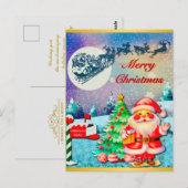 Vrolijke Kerstman, Sleigh, Rendieren, Sneeuwvlok Briefkaart (Voorkant / Achterkant)