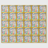 Vrolijke Kerstman, Sleigh, Rendieren, Sneeuwvlok Cadeaupapier (Vlak)