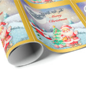 Vrolijke Kerstman, Sleigh, Rendieren, Sneeuwvlok Cadeaupapier (Rol Hoek)