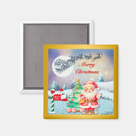 Vrolijke Kerstman, Sleigh, Rendieren, Sneeuwvlok Magneet (Voorkant / Achterkant)