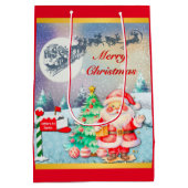 Vrolijke Kerstman, Sleigh, Rendieren, Sneeuwvlok Medium Cadeauzakje (Achterkant)