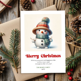 Vrolijke Kerstman sneeuwman waterverf kerstkaart