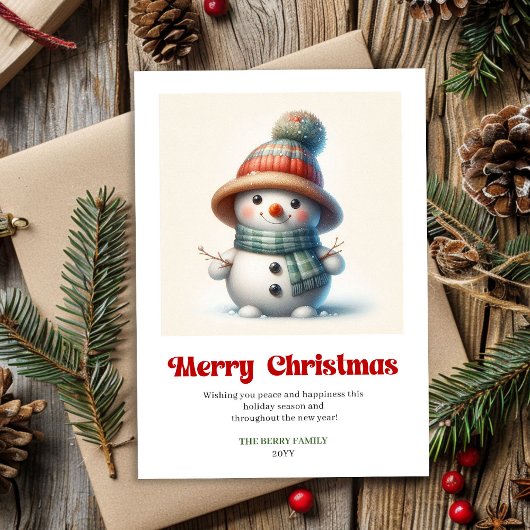 Vrolijke Kerstman sneeuwman waterverf kerstkaart