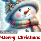 Vrolijke Kerstman sneeuwman waterverf kerstkaart