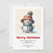 Vrolijke Kerstman sneeuwman waterverf kerstkaart (Voorkant)