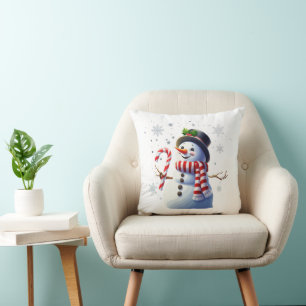 Vrolijke Kerstman Sneeuwpop met Kerststok Kussen