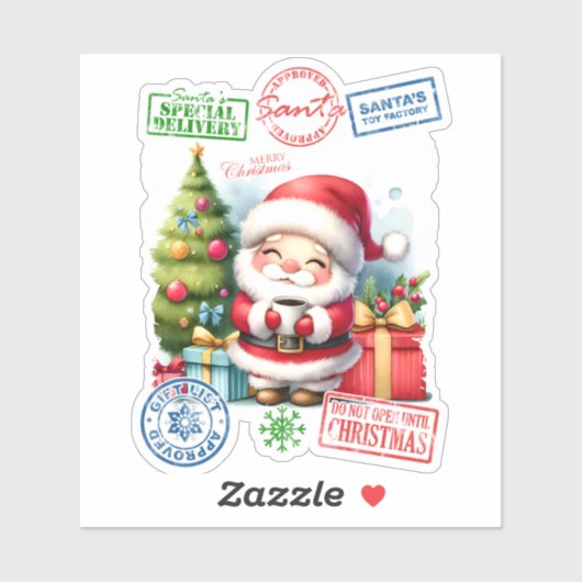 Vrolijke Kerstman Sticker met geschenken (Vel)