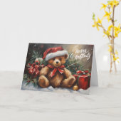 Vrolijke Kerstman Teddy Bear Kaart (Gele Bloem)