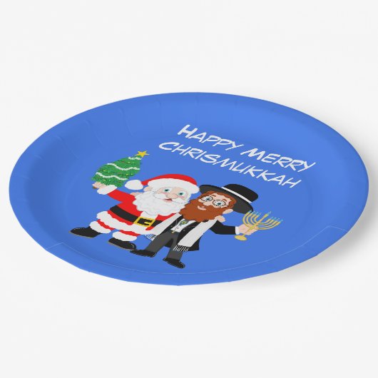Vrolijke Kerstman van Chrismukkah ontmoet de Rabbi Papieren Bordje (Gekanteld)