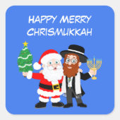Vrolijke Kerstman van Chrismukkah ontmoet de Rabbi Vierkante Sticker (Voorkant)
