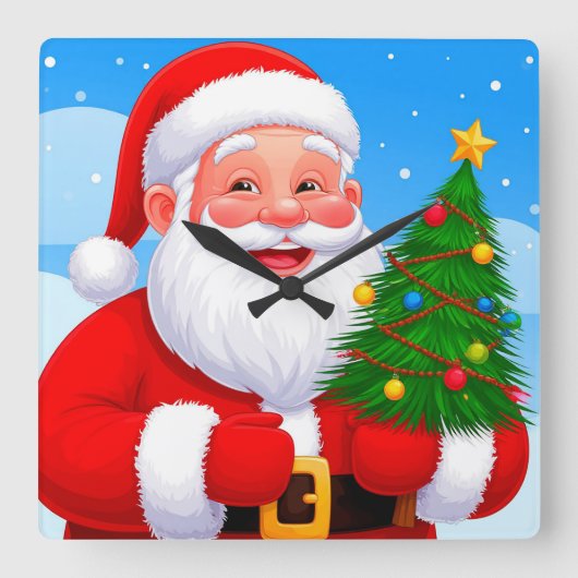 Vrolijke Kerstman Vierkante Klok (Voorkant)