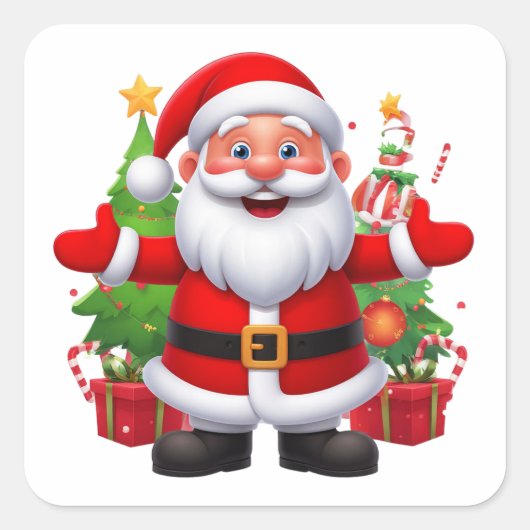 Vrolijke Kerstman Vierkante Sticker (Voorkant)