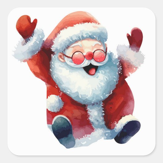 Vrolijke Kerstman Vierkante Sticker (Voorkant)