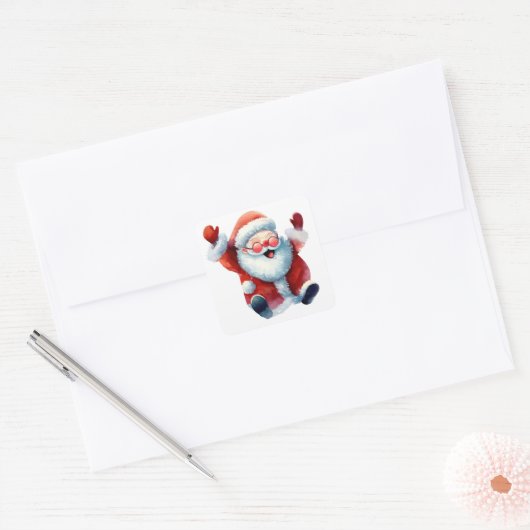 Vrolijke Kerstman Vierkante Sticker (Envelop)