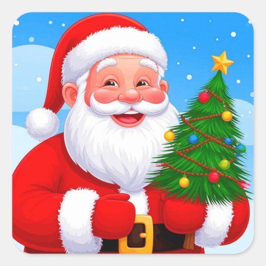 Vrolijke Kerstman Vierkante Sticker (Voorkant)