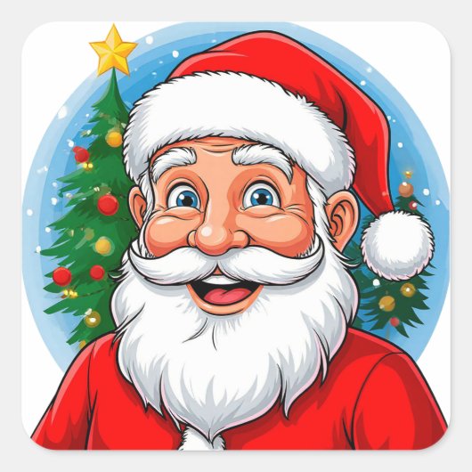 Vrolijke Kerstman Vierkante Sticker (Voorkant)