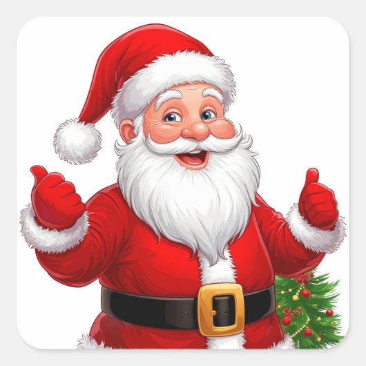 Vrolijke Kerstman Vierkante Sticker (Voorkant)