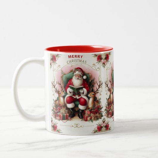 Vrolijke Kerstman Voorlezen aan Reinders Tweekleurige Koffiemok (Links)