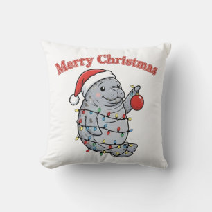 Vrolijke Kerstmanatee Schattige Mollige Zeekoe Ker Kussen