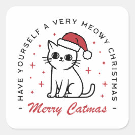 Vrolijke kerstmiauwe kerstkat vierkante sticker