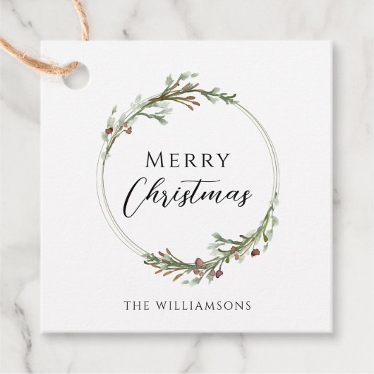 Vrolijke kerstminimalistische krans bedankjes labels (Voorkant)