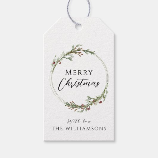 Vrolijke kerstminimalistische krans cadeaulabel (Voorkant)