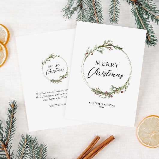 Vrolijke kerstminimalistische krans feestdagenkaart