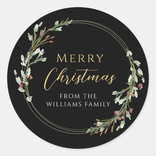 Vrolijke kerstminimalistische krans ronde sticker (Voorkant)