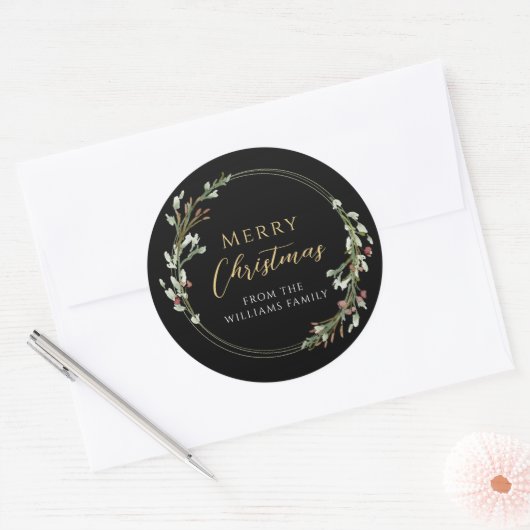 Vrolijke kerstminimalistische krans ronde sticker (Envelop)