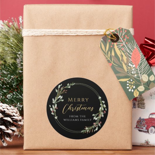 Vrolijke kerstminimalistische krans ronde sticker (Feestdagen)