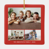 Vrolijke Kerstmis 4 Familie Foto Collage Rode Boog Keramisch Ornament (Achterkant)