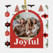 Vrolijke Kerstmis 4 Familie Foto Collage Rode Boog Keramisch Ornament (Voorkant)