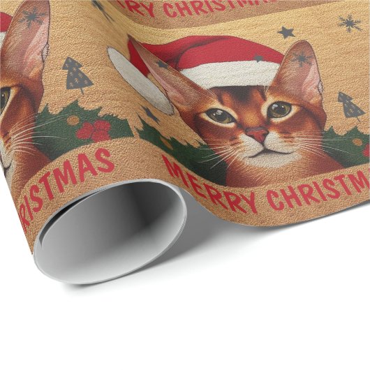 Vrolijke Kerstmis Abyssinische Kat, Kerstmis Santa Cadeaupapier (Rol Hoek)