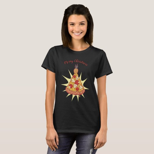 Vrolijke Kerstmis Ananas Pizza T-shirt (Voorkant volledig)