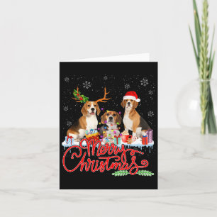 Vrolijke Kerstmis Beagle Hond Santa Reindeer Light Kaart
