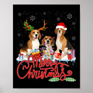 Vrolijke Kerstmis Beagle Hond Santa Reindeer Light Poster