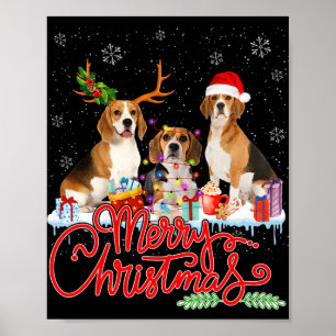 Vrolijke Kerstmis Beagle Hond Santa Reindeer Light Poster