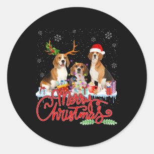 Vrolijke Kerstmis Beagle Hond Santa Reindeer Light Ronde Sticker