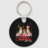 Vrolijke Kerstmis Beagle Hond Santa Reindeer Light Sleutelhanger (Voorkant)