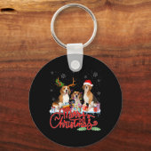 Vrolijke Kerstmis Beagle Hond Santa Reindeer Light Sleutelhanger (Voorkant)