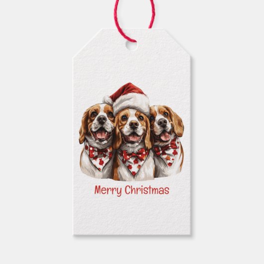 Vrolijke Kerstmis Beagle honden Cadeaulabel (Voorkant)