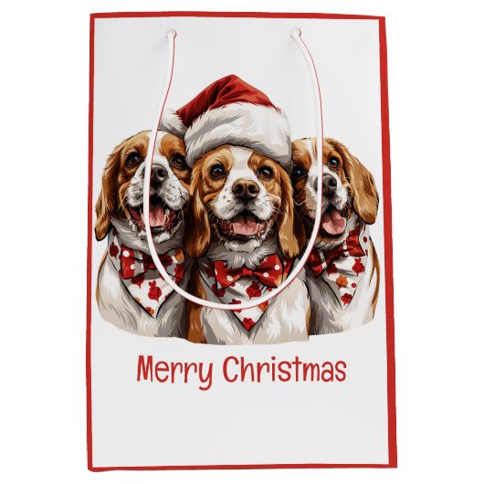 Vrolijke Kerstmis Beagle honden Medium Cadeauzakje (Voorkant)