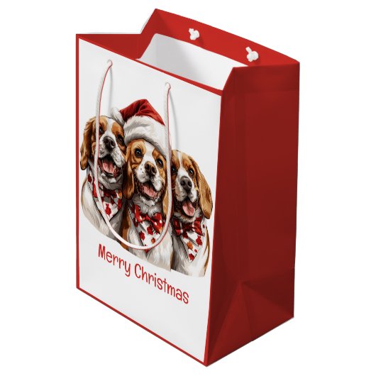 Vrolijke Kerstmis Beagle honden Medium Cadeauzakje (Achterkant Gekanteld)