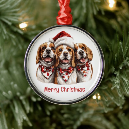 Vrolijke Kerstmis Beagle honden Metalen Ornament (Boom)
