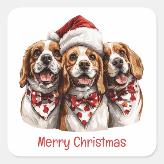 Vrolijke Kerstmis Beagle honden Vierkante Sticker (Voorkant)