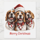 Vrolijke Kerstmis Beagle honden Wijn Etiket (Enkel label)