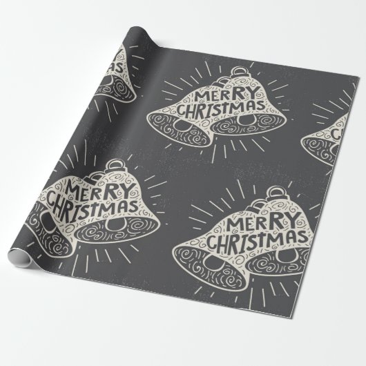 Vrolijke Kerstmis Bells Chalkboard look Cadeaupapier (Uitgerold)