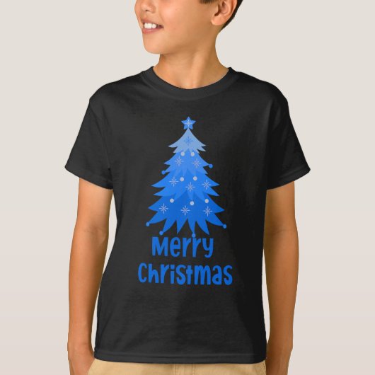Vrolijke Kerstmis Blauwe Boom T-shirt (Voorkant)